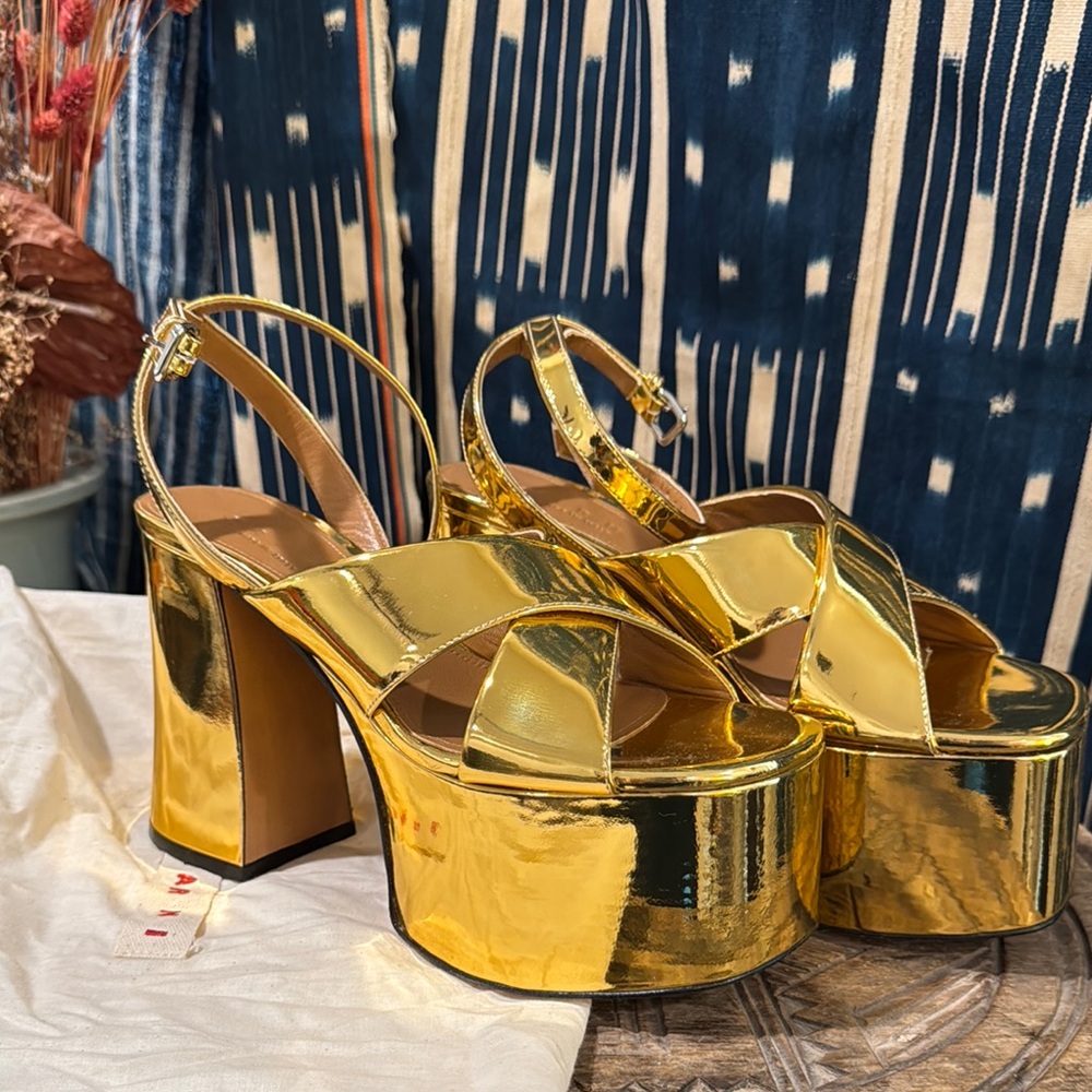 Marni Gold Heels Platforms Sandals